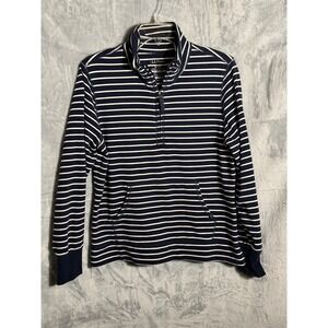 LL Bean Quarter Zip Pullover Sweatshirt Women's medium petite Navy White